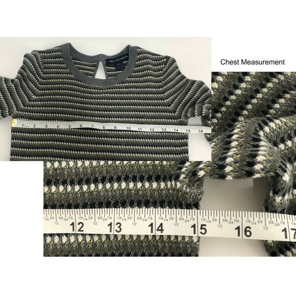 French Connection Gray Blue Gold Black Striped Knit Sweater Dress Women's Size 6 - Picture 8 of 12